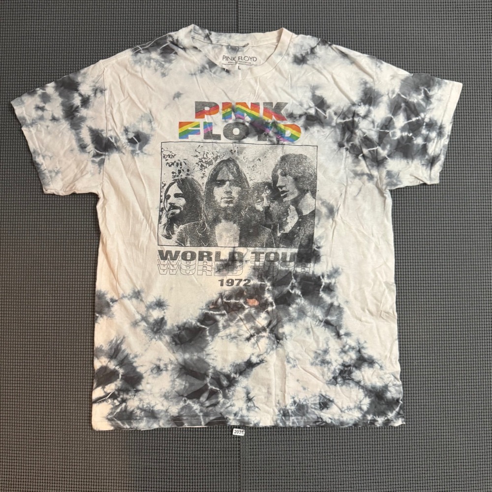 Pink Floyd 1972 World Tour Tie Dye Graphic T-Shirt Mens Large Black White